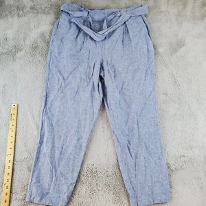 Max Studio Linen Cotton Pants Womens Sz XL Blue Pinstripe Belted Crop Wide Leg - Picture 1 of 5
