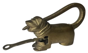 MCM Brass Foo Dog Padlock Lock n Key Small Vintage Chinese Guardian Lion Figure - Picture 1 of 16