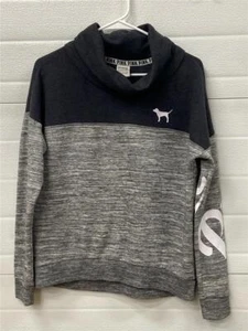 Victoria's Secret Pink Gray White Marble Pullover Sweatshirt Funnel Cowl Neck XS - Picture 1 of 8