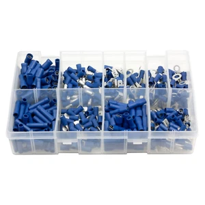 Assorted Box of Blue Electrical Terminals Terminal Butt Ring Bullet Fork Spade - Picture 1 of 2