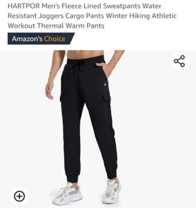 HARTPOR Men's Fleece Lined Sweatpants Water Resistant Joggers Cargo Pants Winter - Picture 1 of 9