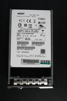 Hitachi HGST 200GB SSD 2.5" 6Gbs SAS 0B26592 Hard Drive HUSML4020ASS600 W KG7NR - Image 1 of 4