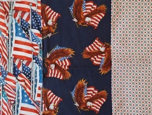 Lot Of 4 Patriotic America Quilt Fabric Remnants -  1+ Yard Total - New - Picture 1 of 4