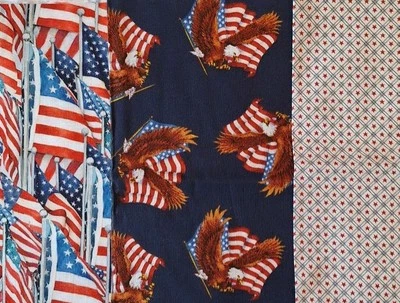 Lot Of 4 Patriotic America Quilt Fabric Remnants -  1+ Yard Total - New - Image 1 of 4