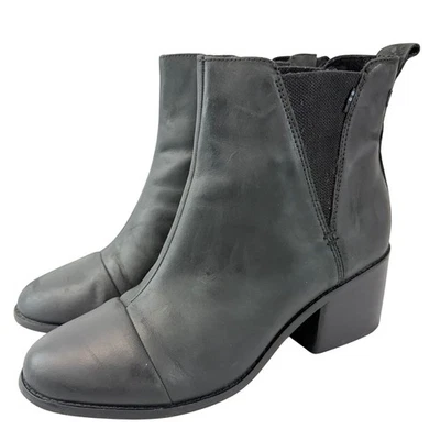 Botas Chelsea TOMS Esme para mujer 10 de cuero negro tacón bloque Foto 1 de 4
