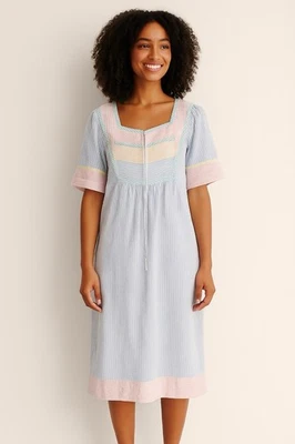 Vintage 80s Saybury Seersucker Zip Front Nightgown SnHouse Dress grannycore H - Image 1 of 4
