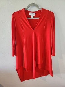 Joseph Ribkoff Women's Red Asymmetric Hem Tunic Top Sz 8 Art To Wear - Picture 1 of 6