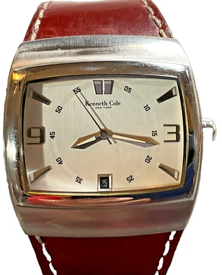 KENNETH COLE NY KC1251 MEN 39mm Watch Silver Dial Date Brown Leather New Battery - Image 1 of 4