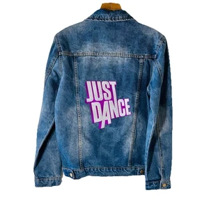 RARE Jean Jacket Womens Medium Blue Denim Wash Panda Just Dance Wii Nintendo - Picture 1 of 12
