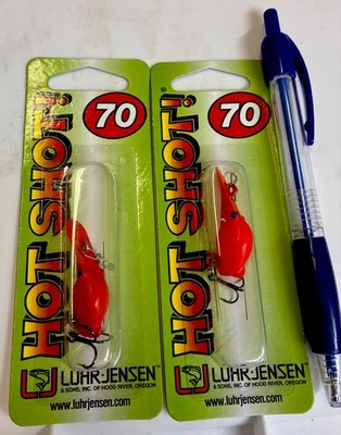 Lot Of 2 Luhr Jensen Hot Shot 70, Fluorescent Red Fire,Trolling- Casting Lure - Image 1 of 4