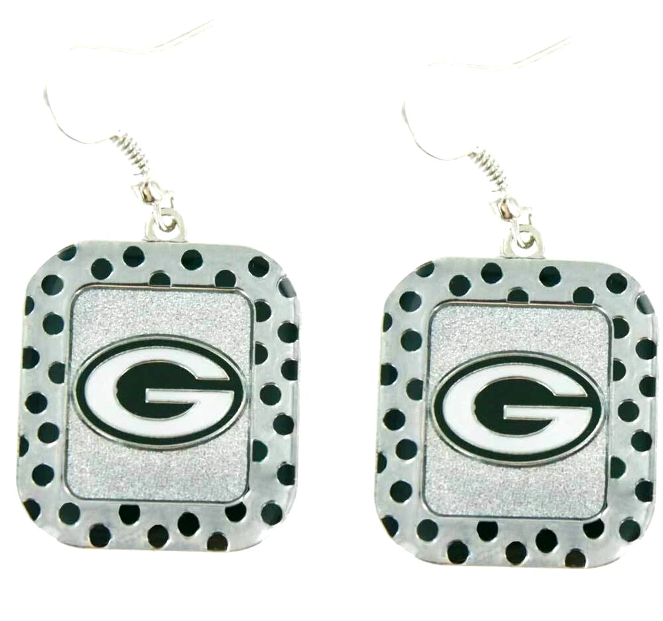 Pendientes Green Bay Packers estilo lunares colgantes con logotipo de equipo con licencia NFL Foto 1 de 1