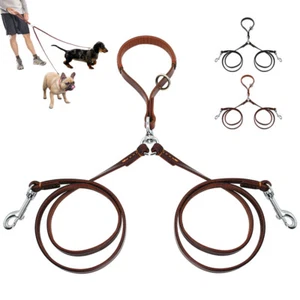 Koppelleine für 2 Hunde Leder Braun Hundeleine Jogging Doppelleine Kleine Hunde - Bild 1 von 14