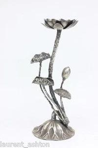 ESCULTURA ASIÁTICA PÁTINA PLATA BRONCE FLORES DE LOTO CHINAS QING JAPONÉS MEIJI - Imagen 1 de 6