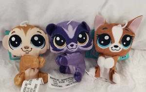 Lot 3 Littlest Pet Shop 4" Clip On Plush: Purple Raccoon & Brown Dog & Monkey - Picture 1 of 6