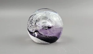 Glass Paperweight Purple Waves Pattern Engraved Letter "P" Vintage - Picture 1 of 7
