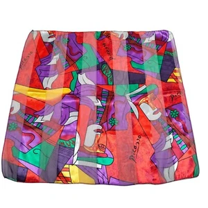 Vintage Picasso Scarf Art 90s Accessory Faces Abstract Red Purple Square - Picture 1 of 11