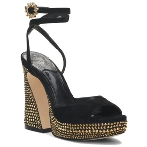 Vince Camuto Women's Inna Studded Platform Block Heel Rhinestones Black 8.5M - Picture 1 of 9