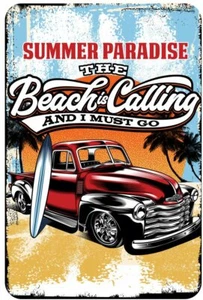 The Beach Is Calling Surfing Aluminum Tin Sign Plaque Man Cave Bar Decor S88 - Picture 1 of 1