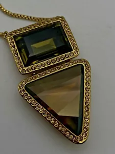 Vintage Long Gold Metal Swarovski Crystal Necklace Pendant 80cm long - Picture 1 of 8