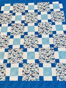 QUILT TOP~BLUE BIRDS~50” X 58”~BABY, CRIB, LAP, BED, SOFA, DECOR~PIECED~U.S.A. - Picture 1 of 3