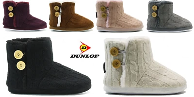 Ladies Womens Slippers Boot Size Fur Slip On Warm Winter Memory Foam Dunlop NEW