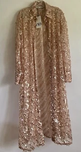 ZARA LONG SLEEVES CHAMPAGNE SEQUINS LONG SLEEVES PARTY SHIRT DRESS SIZE:L - Picture 1 of 20