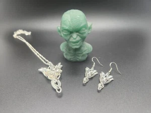 Lord Of The Rings Precious Gollum Crystal Carving Evenstar Necklace & Earrings - Picture 1 of 5