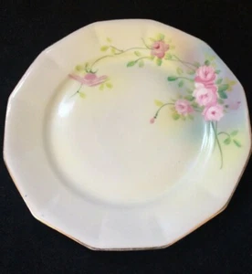 Vintage Hand Painted Nippon Plate Floral Pink Flowers Gold Edge Japan 6 1/4 EVC - Picture 1 of 4