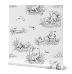 Dinosaur Toile Wallpaper Peel & Stick Black & White Brand New Unopened - Picture 1 of 4