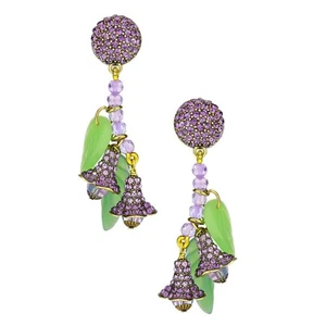 Heidi Daus Floral Bells Crystal Beaded Drop Pierced Earrings OMEGA Backs NIB - Picture 1 of 8