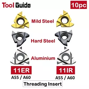 10pc 11ER 11IR A55 A60 External Internal Threading Lathe Insert CNC Carbide Tip - Picture 1 of 17