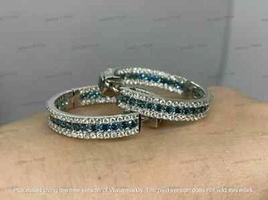 2.50Ct Round Cut Simulated Blue Topaz Hoop Earrings 14K White Gold Plated Silver - Picture 1 of 4