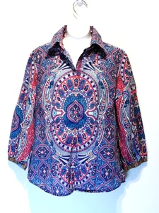 Robert Graham Women's Paisley Floral Print Button Up 3/4 Sleeve Shirt Size Small - Picture 1 of 11