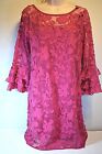 RETRO 60s Go-Go Dress COOL Mod Mini Hot Pink Lace & Flowers Bell Sleeves Size 4P