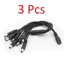 3 piezas - 1 hembra a 8 macho 2,1 mm x 5,5 mm cable de alimentación de CC adaptador de cámara CCTV - Imagen 1 de 1