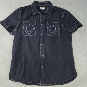 True Religion Black Short Sleeve button Up Shirt Size Lg - Picture 1 of 6