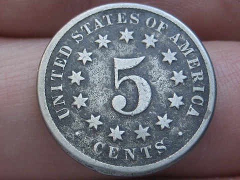 1873 Shield Nickel 5 Cent Piece- Open 3, Good Details Cover