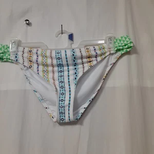 Jessica Simpson Geometric Side Shirred Hipster Bikini Bottom Multicolor XL - Picture 1 of 2