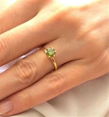 14k Yellow Gold Plated 1.20Ct Round Simulated Peridot Engagement Solitaire Ring - Image 1 of 4