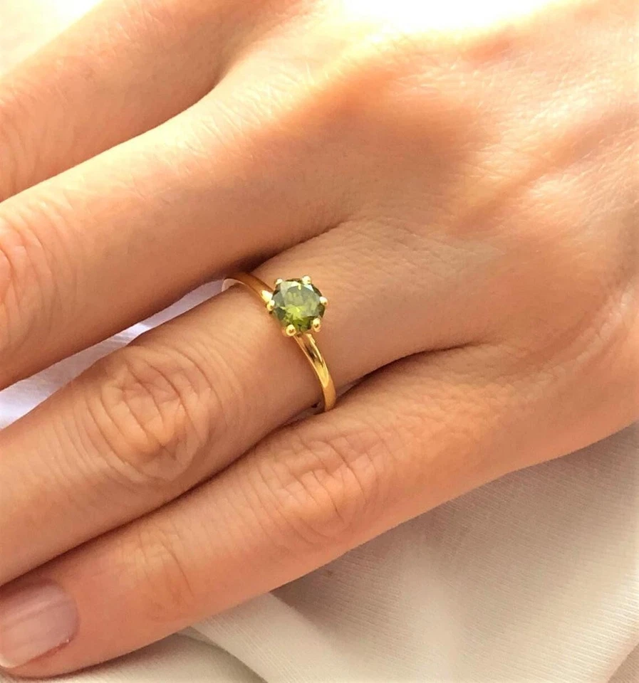 14k Yellow Gold Plated 1.20Ct Round Simulated Peridot Engagement Solitaire Ring - Image 1 of 4