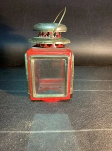 Vintage Red Square Gold Trim Lantern - Picture 1 of 9