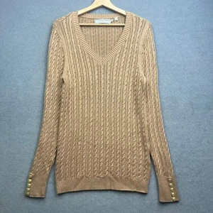 HOLLAND COOPER Pullover Damen M braun Zopfmuster Pulli Goldknöpfe Reitsport - Bild 1 von 10