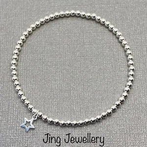 Sterling Silver Beaded Stretch Stacking Bracelet Mini Star Charm Handmade 925 - Picture 1 of 5