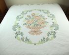 FLAWS Vintage Embroidered Needlepoint Bedspread Floral Bouquet Full 86" x 95"