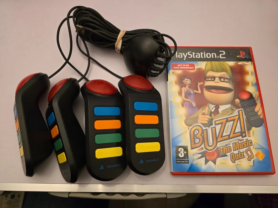 BUZZ MUSIC QUIZ GAME OFFICIAL USB WIRED BUZZER CONTROLLER SONY PLAYSTATION 2 PS2 - Image 1 of 1