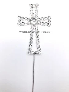 Topper Torta Croce Argento Diamante Santa Comunione Decorazione Battesimo D2 - Foto 1 di 2