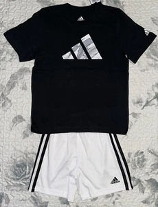 Boys Adidas Black/White Tiger Camo T-Shirt & White/Black Shorts Set Sz/ 5 - Picture 1 of 7