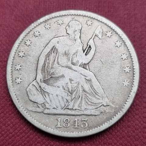 1843 O Seated Liberty Half Dollar 50c Better Grade Natural F + #47151 Cover