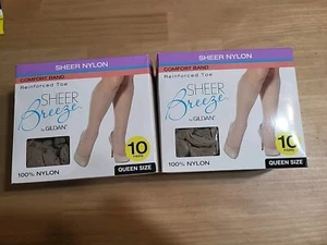 Lot Of 2 Gildan 10 Pairs Knee Highs Sheer Breeze Suntan Nylon Size Queen - Picture 1 of 3