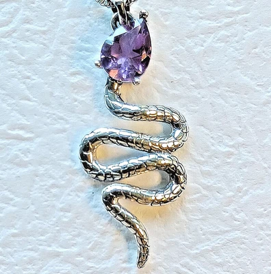 Vendedor de EE. UU., 75% DE DESCUENTO Serpiente Amatista Genuina 925 Plata de Ley Sólida, Cadena de 18" Foto 1 de 4